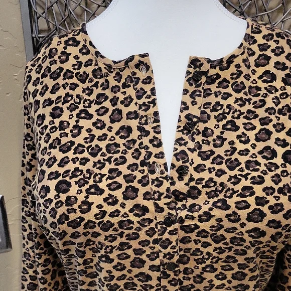 Chico's Design Leopard Print Button-up Cardi With Lace Cuffs - Picture 2 of 7